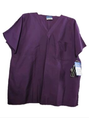 Crest Unisex V-Neck Top - Purple Velvet Color - Easy Care Large - One Pocket NWT